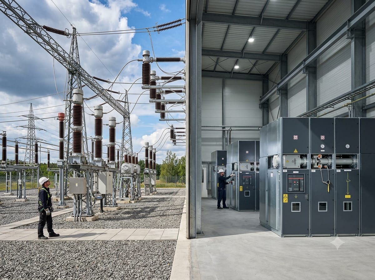 Indoor gas-insulated switchgear (GIS) hall at a Volcur Electrix substation
