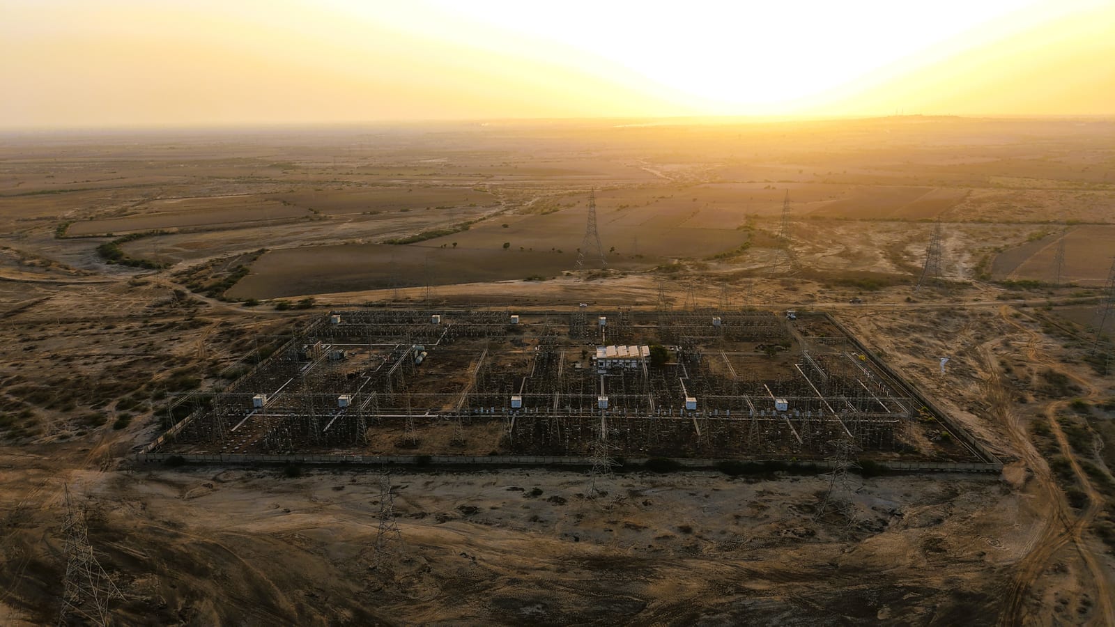 Aerial view of a high-voltage substation built for an industrial plant