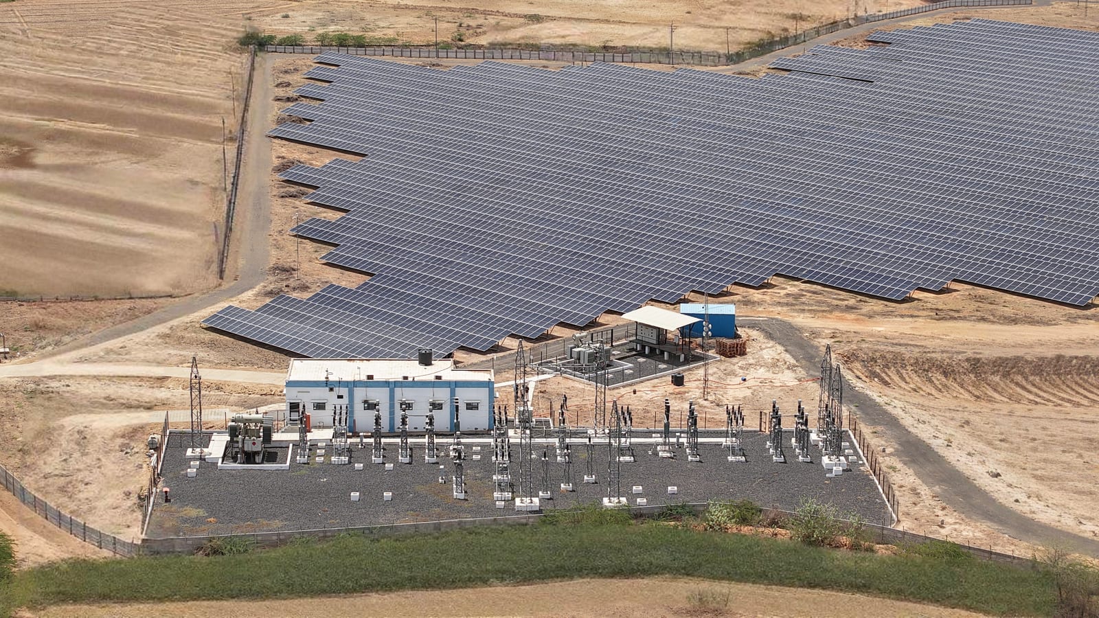 Utility-scale solar plant with its grid-integration substation